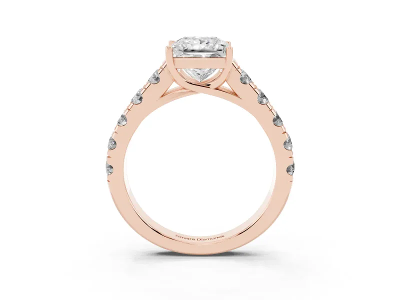Princess Cut Cut-Down Side Stone Engagement Ring Setting | Scalloped Shoulders | Rose Gold