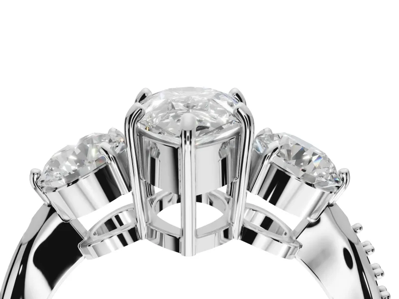 Pear-Shaped Three Stone Engagement Ring Setting | Tapered Pave Band | White Gold