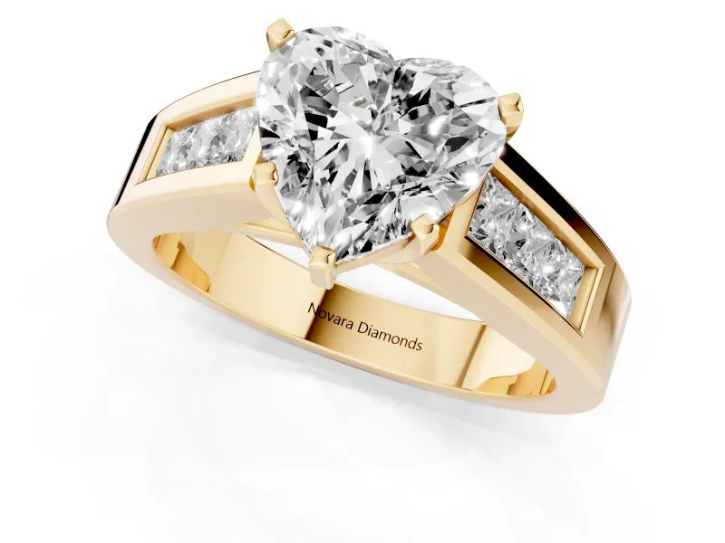 Heart-Shaped Channel-Set Engagement Ring Setting | Princess Side Stones | Yellow Gold