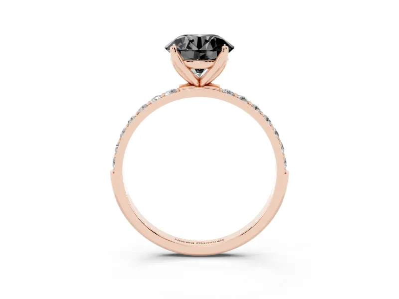 Round Pavé Solitaire Engagement Ring Setting for a Black Center | Fine Line Pavé Band | Rose Gold