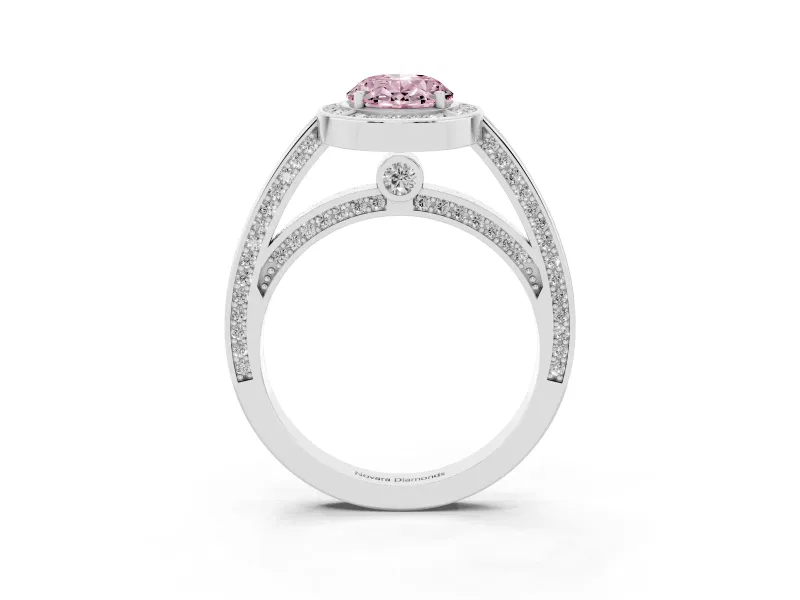 Oval Sectioned Halo Engagement Ring Setting for a Fancy Pink Lab-Grown Diamond | White Gold