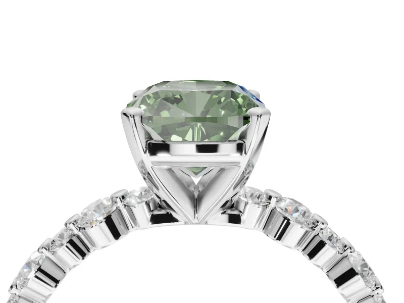 Cushion Cut Pavé Engagement Ring Setting for a Fancy Green Lab-Grown Diamond | Alternating Accents | White Gold