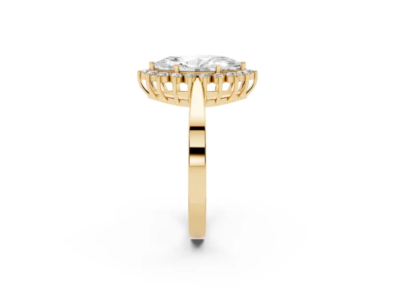Marquise Scalloped Halo Engagement Ring Setting | Flat Plain Band | Yellow Gold