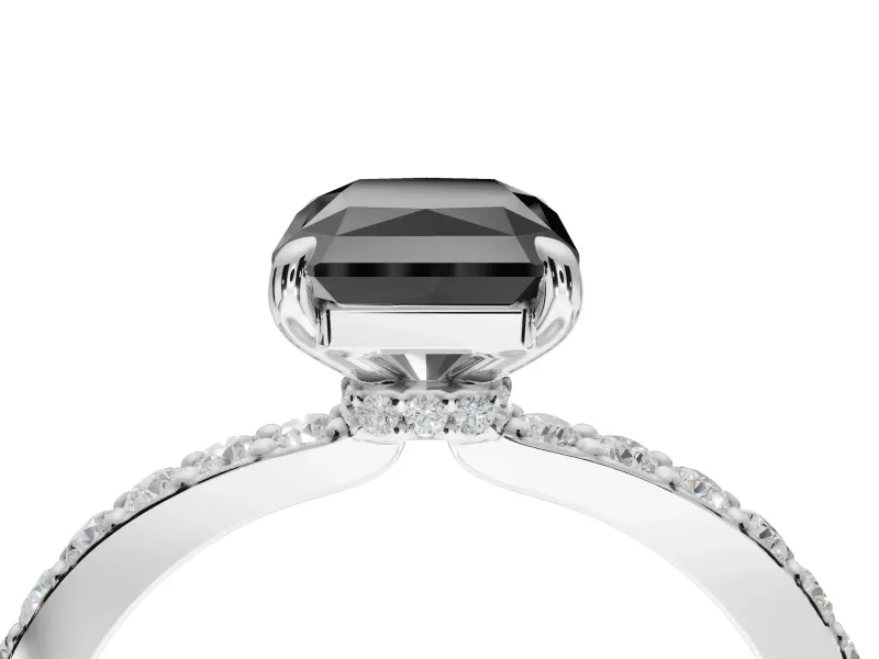 Radiant Cut Hidden Halo Engagement Ring Setting for a Black Center | Pavé Band | Sterling Silver