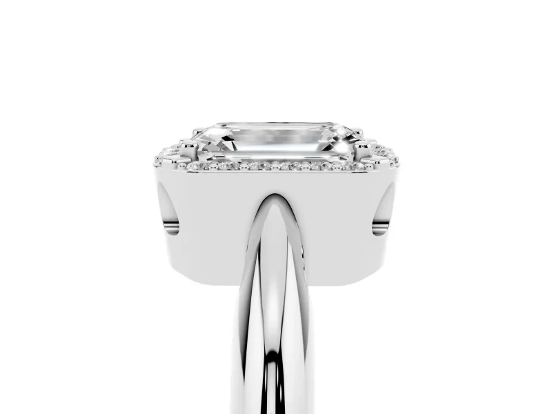 Emerald Cut Halo Engagement Ring Setting | Plain Tapered Band | Sterling Silver
