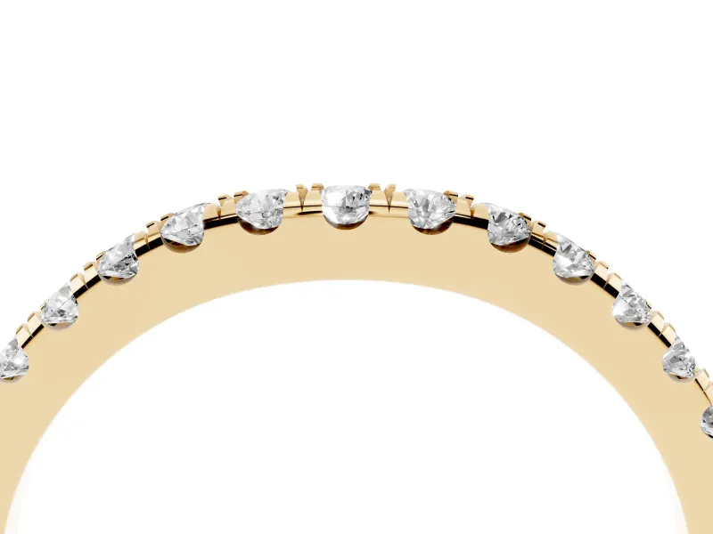 Round Lab-Grown Diamond Arched Curved Pavé Wedding Band | Shared Prongs | Yellow Gold