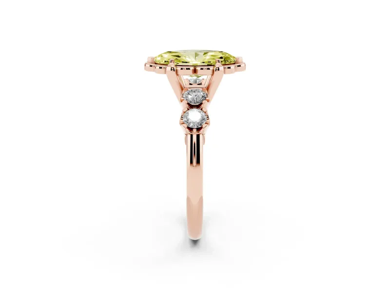 Marquise Floral Engagement Ring Setting for a Fancy Yellow Lab-Grown Diamond | Petal Frame and Side Stones | Rose Gold