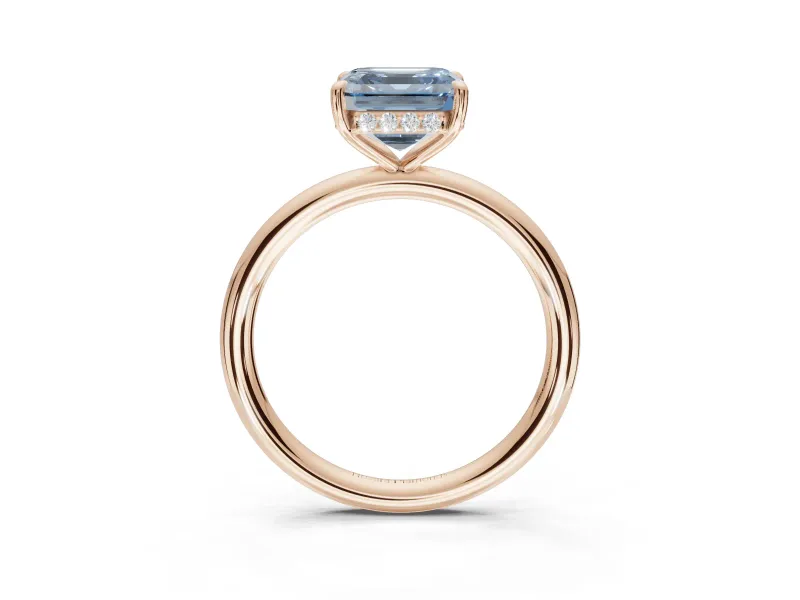 Asscher Cut Hidden Halo Ring Setting for a Fancy Blue Lab-Grown Diamond | Rose Gold