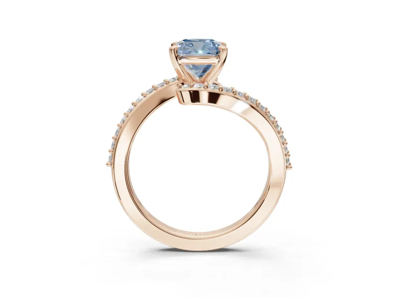 Cushion Cut Bypass Pavé Engagement Ring Setting for a Fancy Blue Lab-Grown Diamond | Rose Gold