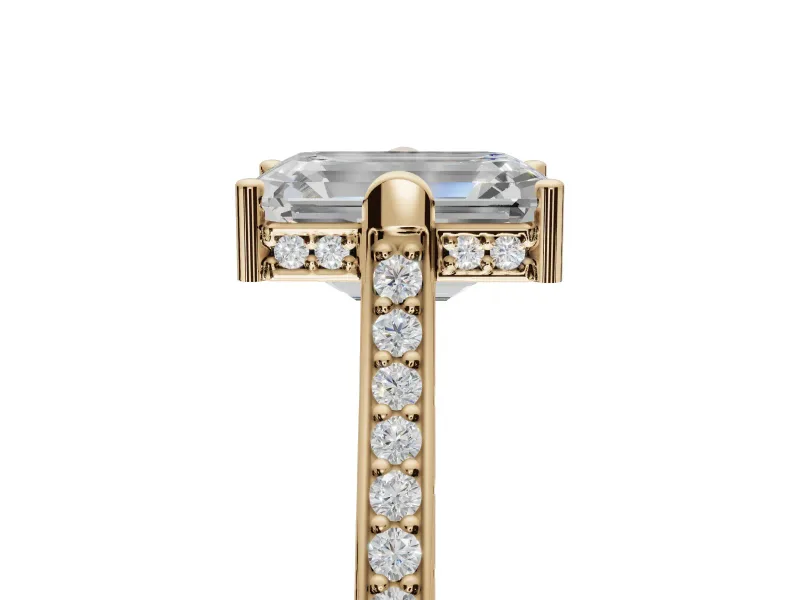 Emerald Cut Vintage Cathedral Engagement Ring Setting | Carved Band | Yellow Gold
