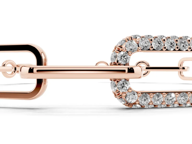 Round Lab-Grown Diamond Pavé Paperclip Link Bracelet | Alternating Polished Links | Rose Gold