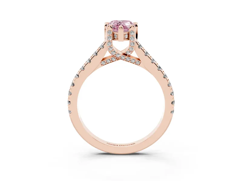 Pear-Shaped Hidden Halo Pave Engagement Ring Setting for a Fancy Pink Lab-Grown Diamond | Claw Prongs | Rose Gold