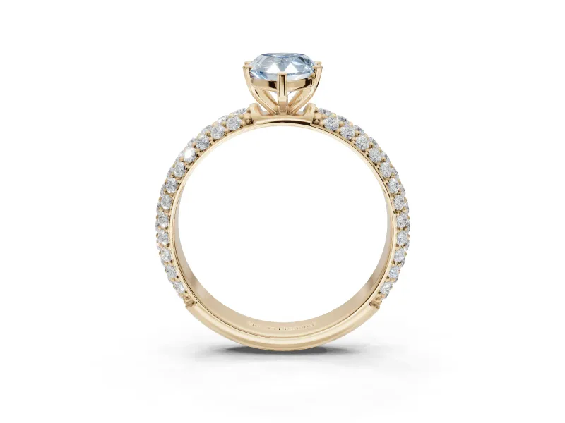 Pear-Shaped Domed Pavé Engagement Ring Setting for a Fancy Blue Lab-Grown Diamond | Yellow Gold