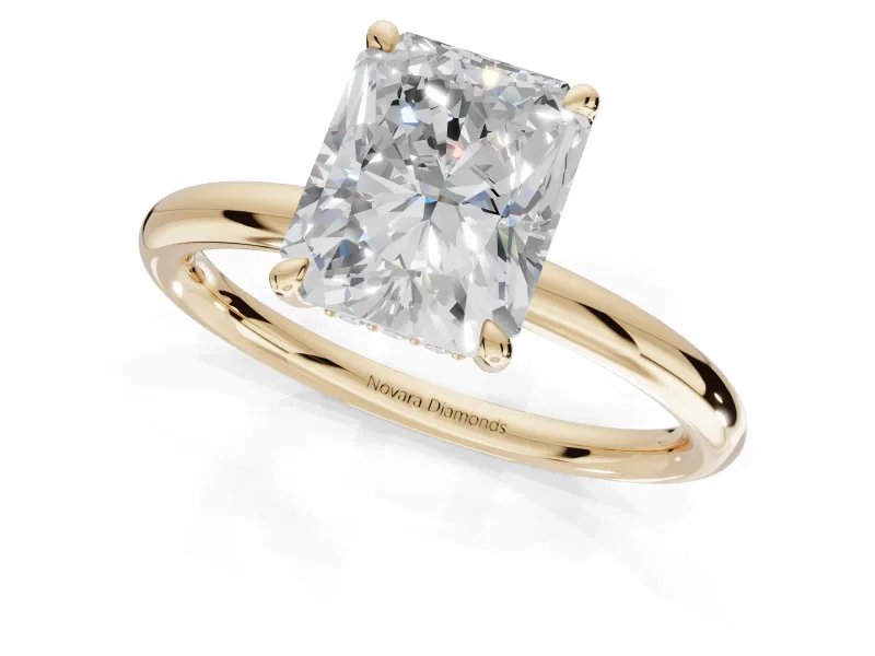 Radiant Cut Hidden Halo Engagement Ring Setting | Thin Plain Band | Yellow Gold