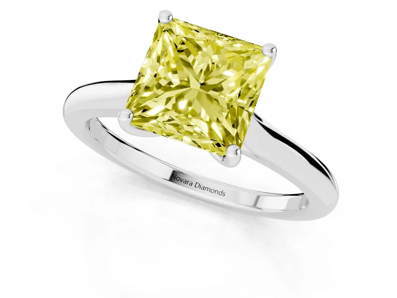 Princess Cut Cathedral Solitaire Engagement Ring Setting for a Fancy Yellow Lab-Grown Diamond | Sterling Silver