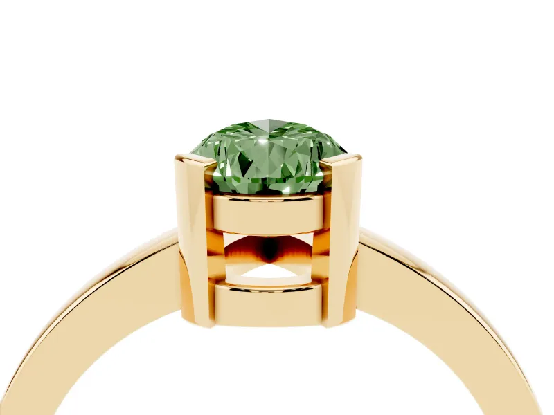 Fancy Green Pear Cut Diamond Solitaire Ring Set in Yellow gold with Prong Head and Smooth Polished Band
