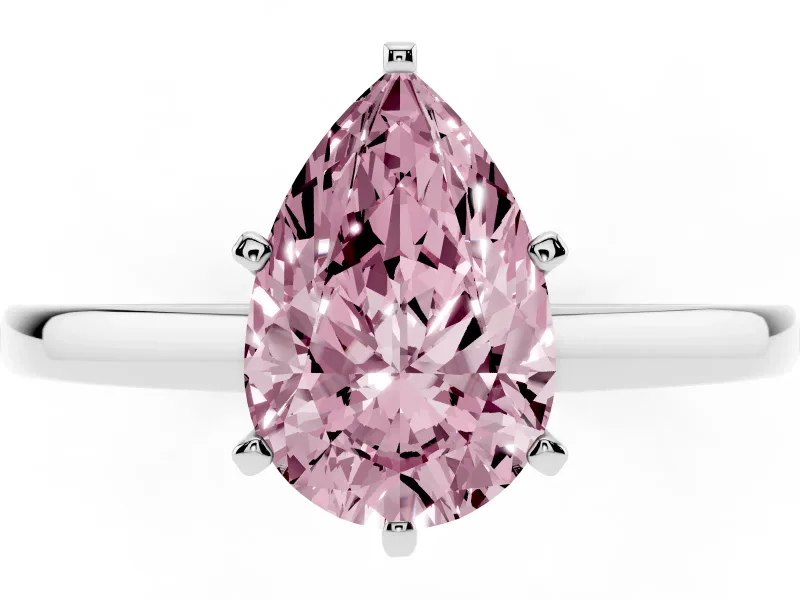 Fancy Pink Pear Cut Diamond Solitaire Engagement Ring Set in Silver with Prong Setting on a Classic Band