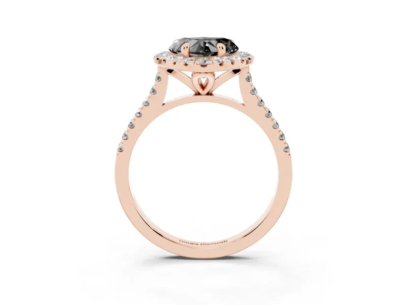 Heart-Shaped Halo Engagement Ring Setting for a Black Center | Tapered Band | Rose Gold