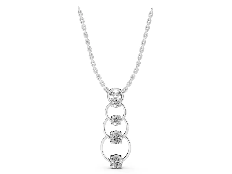 Round Lab-Grown Diamond Linked Circle Drop Pendant Necklace | Plain Wire | White Gold