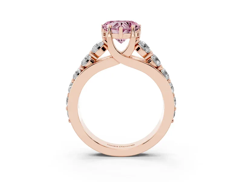 Heart-Shaped Graduated Engagement Ring Setting for a Fancy Pink Lab-Grown Diamond | Rose Gold