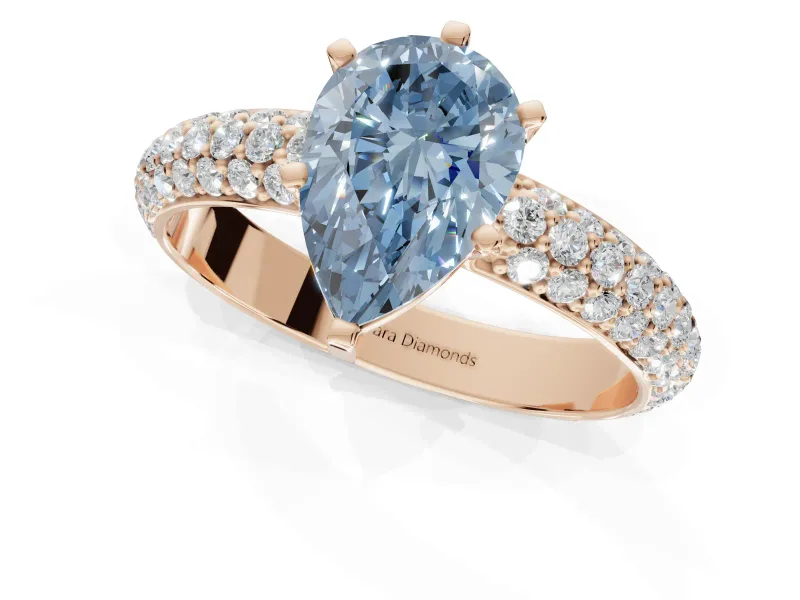 Pear-Shaped Domed Pavé Engagement Ring Setting for a Fancy Blue Lab-Grown Diamond | Rose Gold
