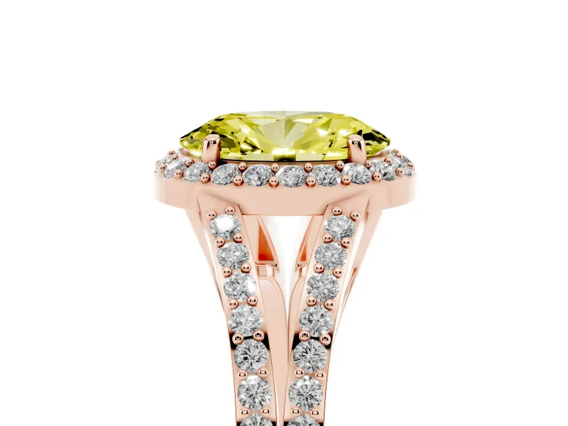 Oval Split Shank Halo Engagement Ring Setting for a Fancy Yellow Lab-Grown Diamond | Rose Gold