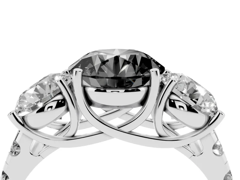 Round Three Stone Engagement Ring Setting for a Black Center | Accented Shoulders | White Gold