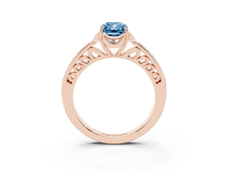Radiant Cut Floral Pavé Engagement Ring Setting for a Fancy Blue Lab-Grown Diamond | Rose Gold