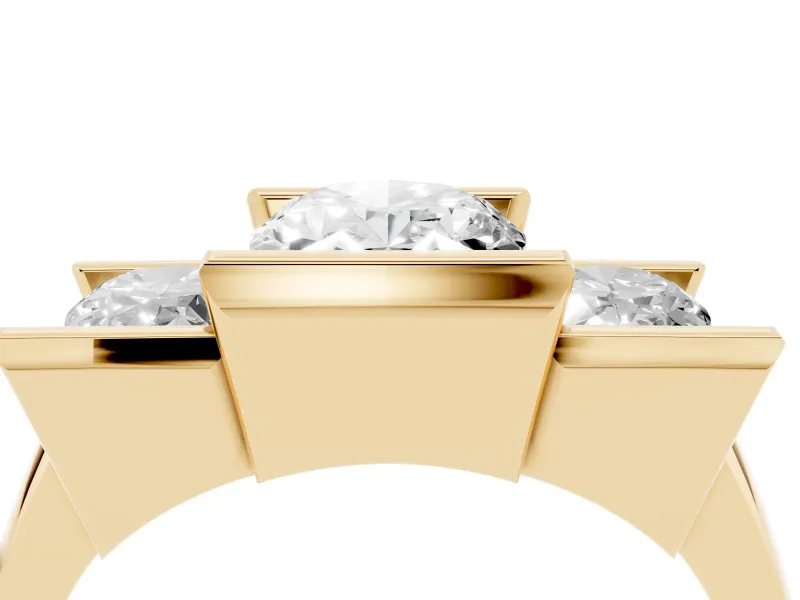 Oval Cut Diamond Three-Stone Channel Set Ring Set in Yellow gold with Smooth Polished Band