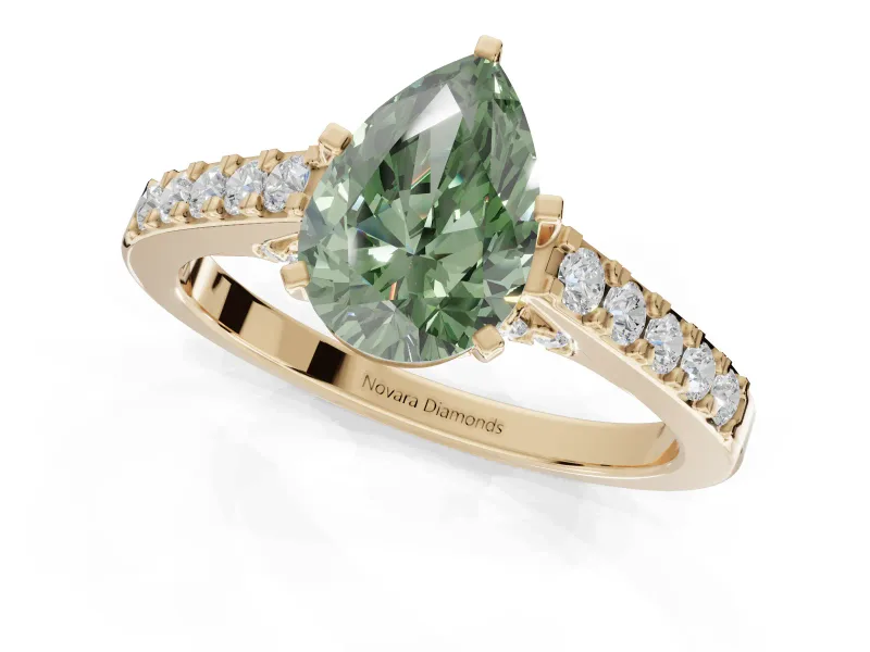 Pear-Shaped Pavé Solitaire Engagement Ring Setting for a Fancy Green Lab-Grown Diamond | Crossover Gallery | Yellow Gold