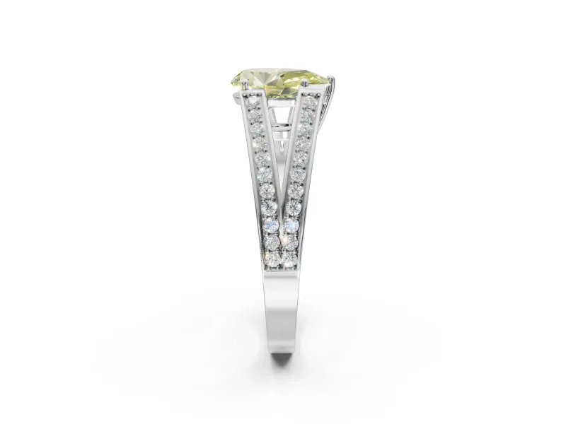 Pear-Shaped Split Shank Pavé Engagement Ring Setting for a Fancy Yellow Lab-Grown Diamond | Platinum