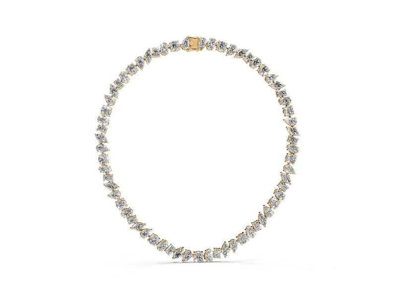 Mixed Shape Lab-Grown Diamond Tennis Necklace | Claw Prong Links | Yellow Gold