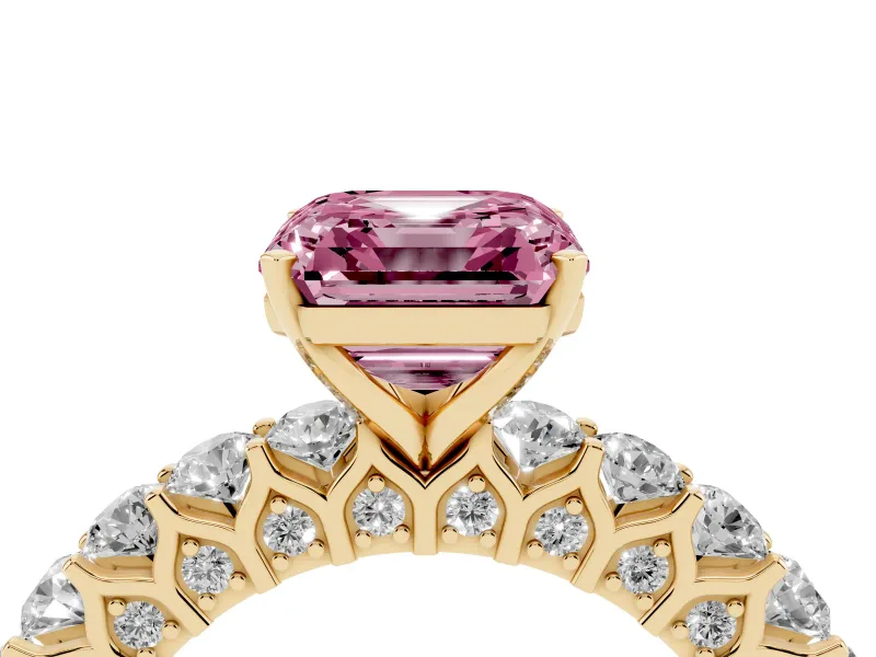 Asscher Cut Shared Prong Engagement Ring Setting for a Fancy Pink Lab-Grown Diamond | Yellow Gold