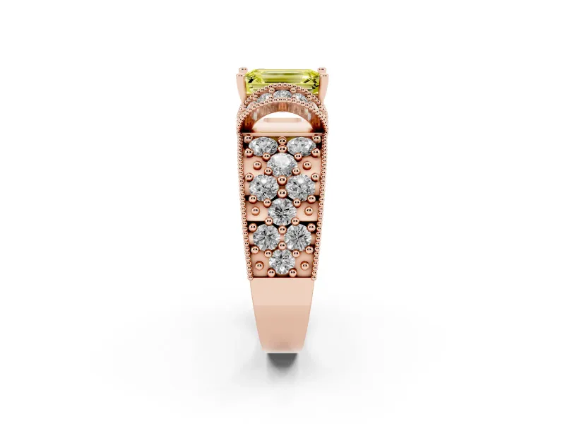 Emerald Cut Vintage Pave Engagement Ring Setting for a Fancy Yellow Lab-Grown Diamond | Milgrain Edges | Rose Gold