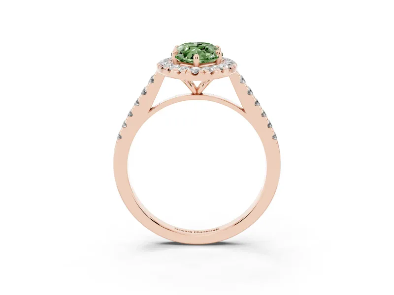 Marquise Halo Engagement Ring Setting for a Fancy Green Lab-Grown Diamond | Pave Shoulders | Rose Gold