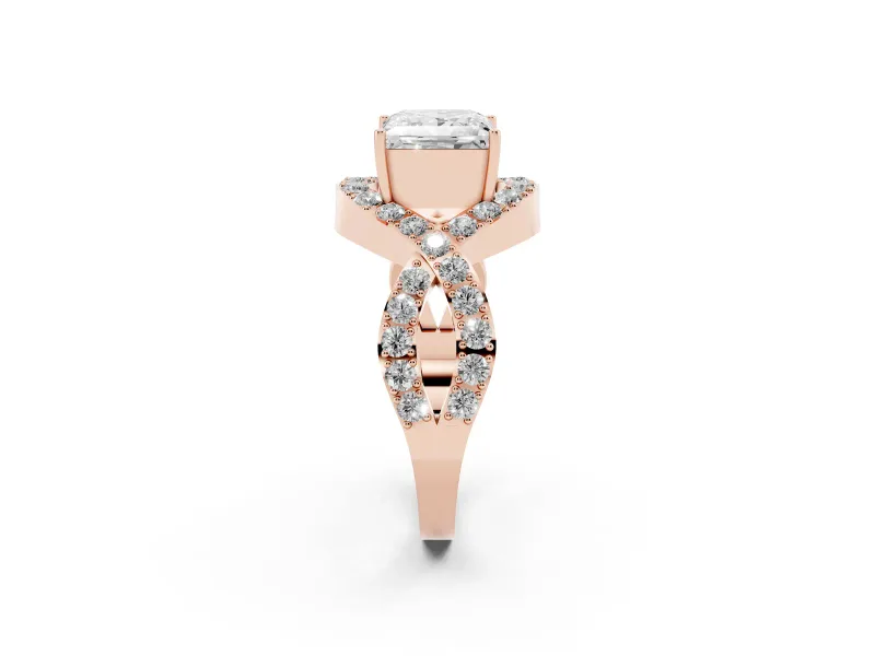 Princess Cut Infinity Twist Pavé Engagement Ring Setting | Crossover Ribbons | Rose Gold