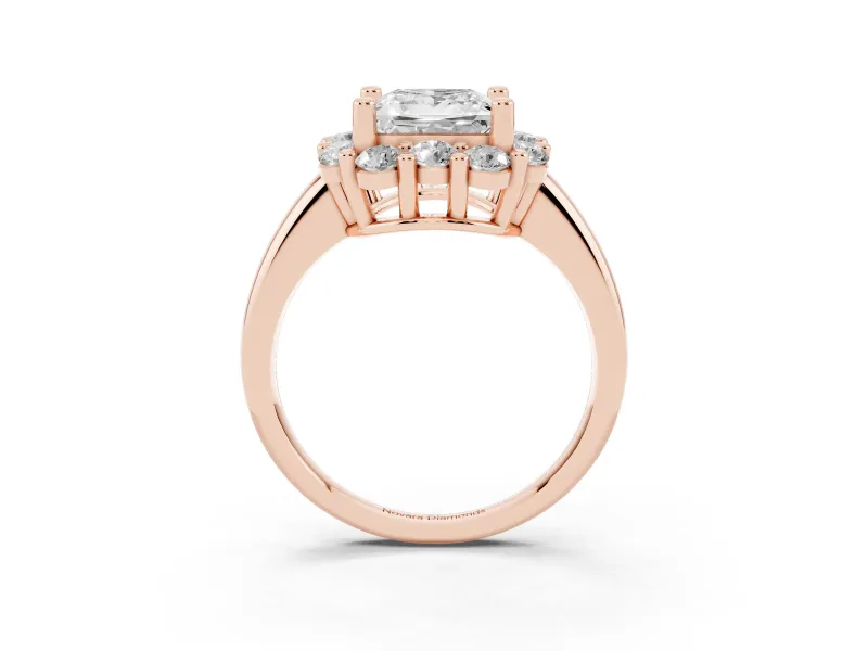 Princess Cut Cluster Halo Engagement Ring Setting | Large Round Accents | Rose Gold