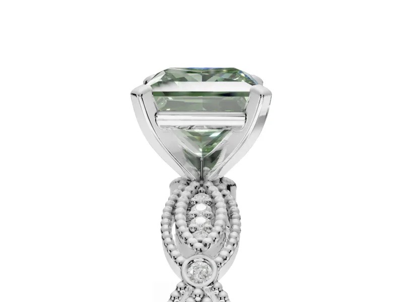 Princess Cut Vintage Engagement Ring Setting for a Fancy Green Lab-Grown Diamond | Graduated Stations | Platinum