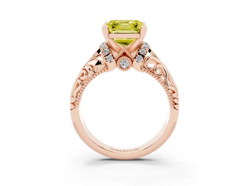Asscher Cut Filigree Engagement Ring Setting for a Fancy Yellow Lab-Grown Diamond | Rose Gold