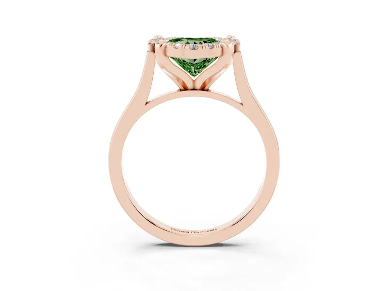 Heart-Shaped Claw Corner Halo Engagement Ring Setting for a Fancy Green Lab-Grown Diamond | Slim Plain Band | Rose Gold