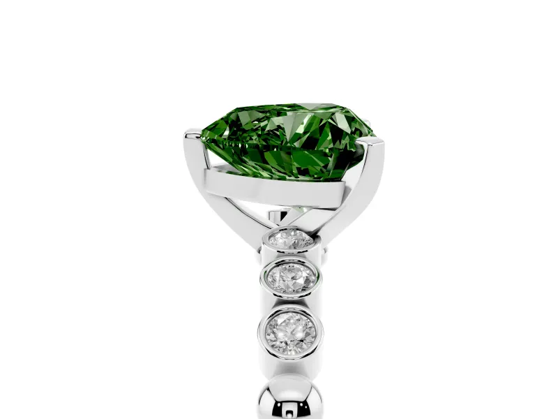 Heart-Shaped Beaded Solitaire Engagement Ring Setting for a Fancy Green Lab-Grown Diamond | Platinum