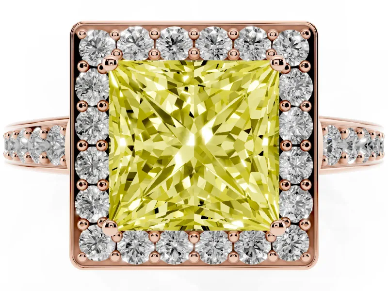Princess Cut Framed Halo Engagement Ring Setting for a Fancy Yellow Lab-Grown Diamond | Rose Gold