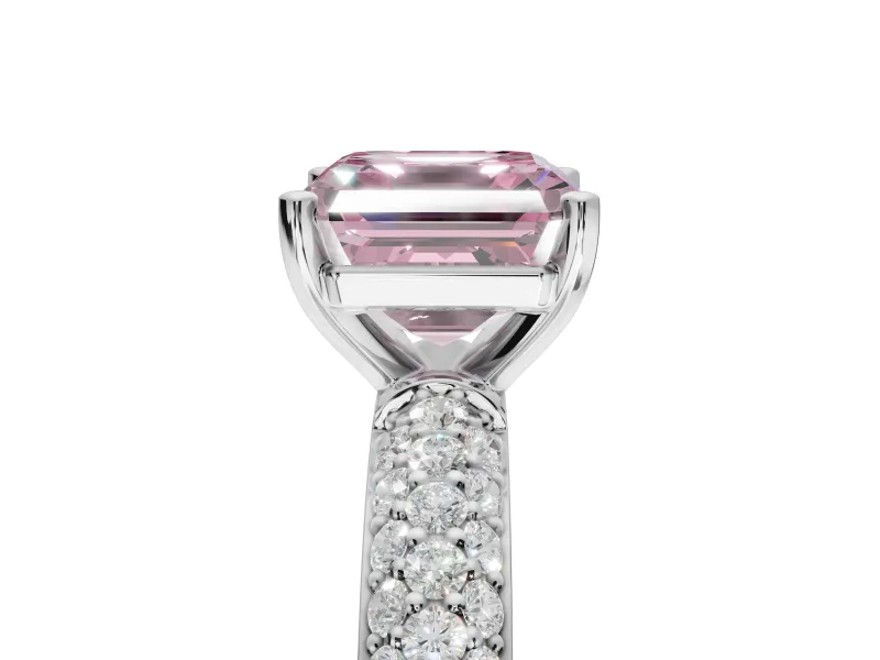 Asscher Cut Domed Pavé Engagement Ring Setting for a Fancy Pink Lab-Grown Diamond | Platinum
