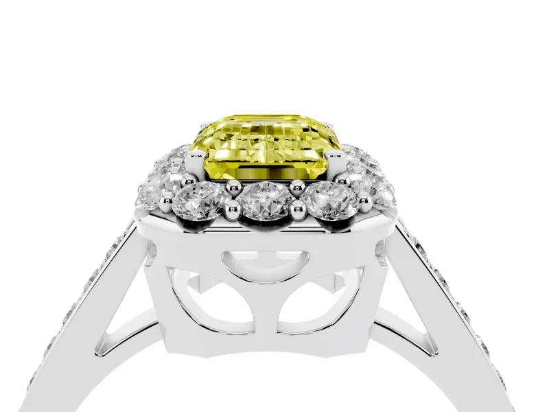 Emerald Cut Floral Halo Engagement Ring Setting for a Fancy Yellow Lab-Grown Diamond | Sterling Silver
