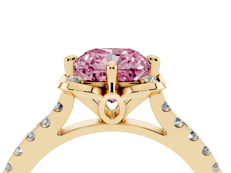 Cushion Cut Floral Petal Engagement Ring Setting for a Fancy Pink Lab-Grown Diamond | Petal Accents | Yellow Gold