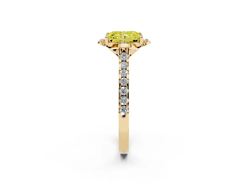 Radiant Cut Floral Petal Engagement Ring Setting for a Fancy Yellow Lab-Grown Diamond | Petal Accents | Yellow Gold