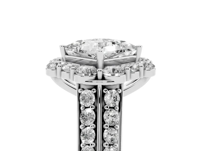 Princess Cut Diamond Halo Engagement Ring Set in Platinum with Split Shank and Prong Setting
