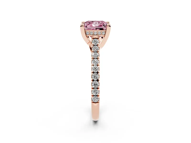 Princess Cut Hidden Halo Pave Engagement Ring Setting for a Fancy Pink Lab-Grown Diamond | Claw Prongs | Rose Gold