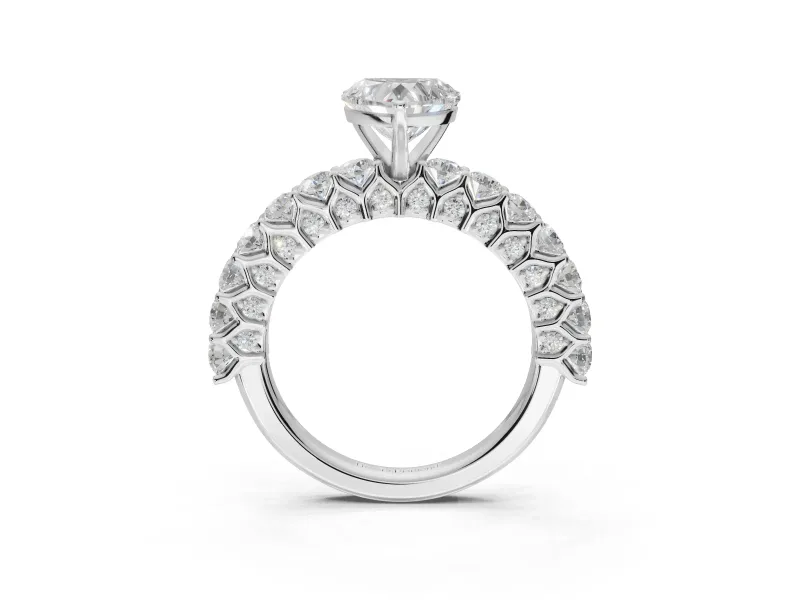Heart-Shaped Shared Prong Engagement Ring Setting | Two-Row Band | Sterling Silver