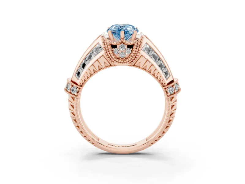 Pear-Shaped Vintage Milgrain Engagement Ring Setting for a Fancy Blue Lab-Grown Diamond | Hidden Halo | Rose Gold